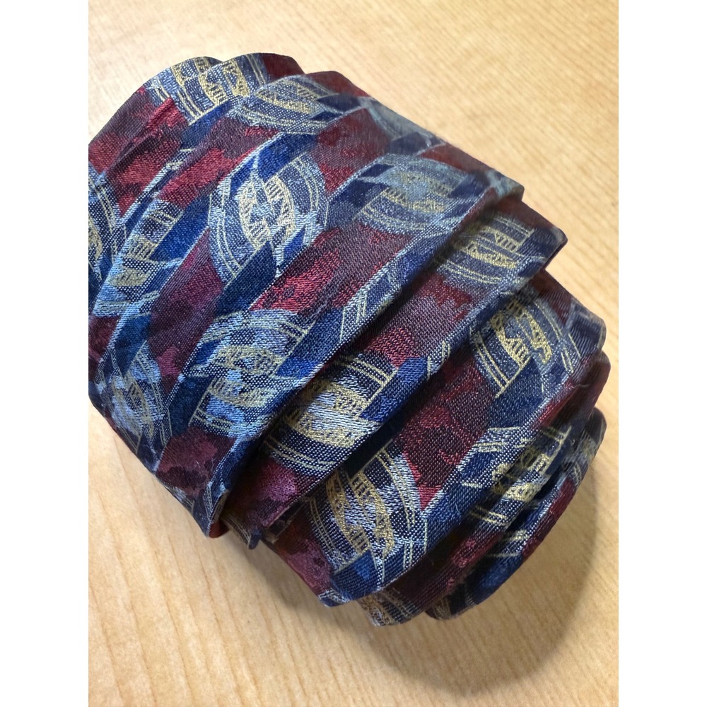 Zianetti Italian Silk Collection Tie Mens Burgundy Navy Blue Gold Geometric Tie